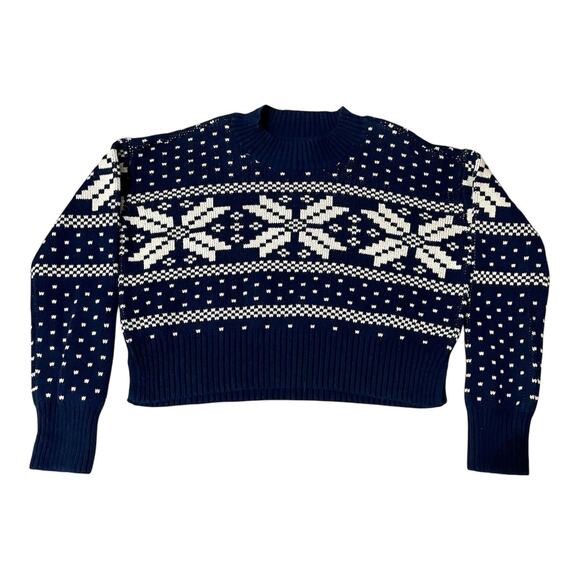 GAP Teen Sweater Size 10 Girl Blue White Fair Isle Cotton Preppy Holiday Ski - Picture 1 of 8